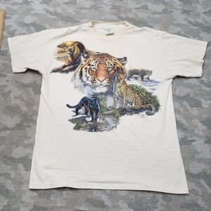 Vintage Sansegal Shirt Mens Large White Preshrunk Tiger Short Sleeve